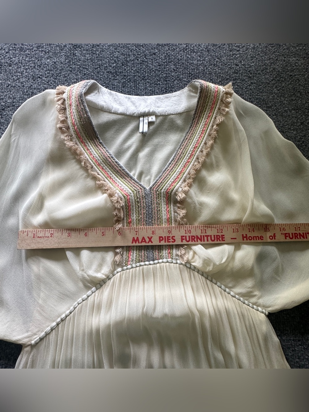 BL-nk London Anthropologie Boho Kaftan Midi Dress Embroidered Fringe Cream S - Picture 13 of 15